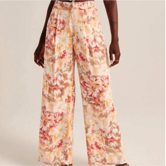 ABERCROMBIE & FITCH Linen Blend Floral Pull On Pants Small S - Picture 3 of 11